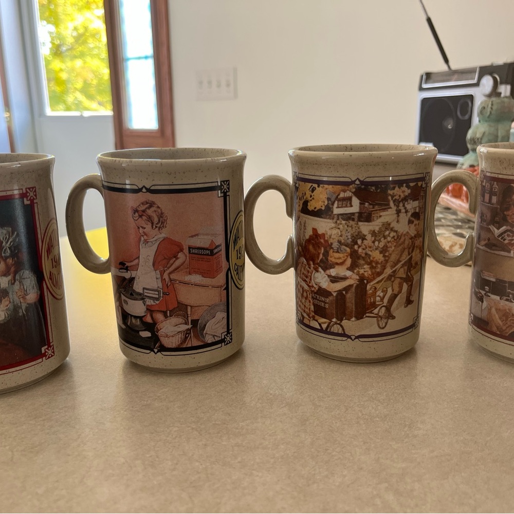Vintage Ceramic Mug Set with Nostalgic Illustrations WATKINS